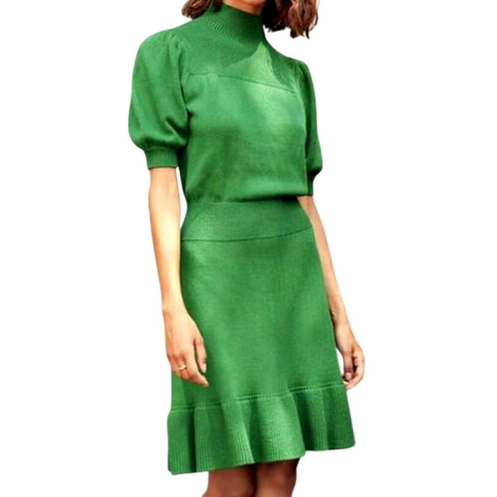 NWT Happy x Nature Kate Hudson Sustainable Cotton Green Retro Mod Midi Dress